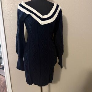 Fashion Nova Navy and White Sweater Mini Dress
